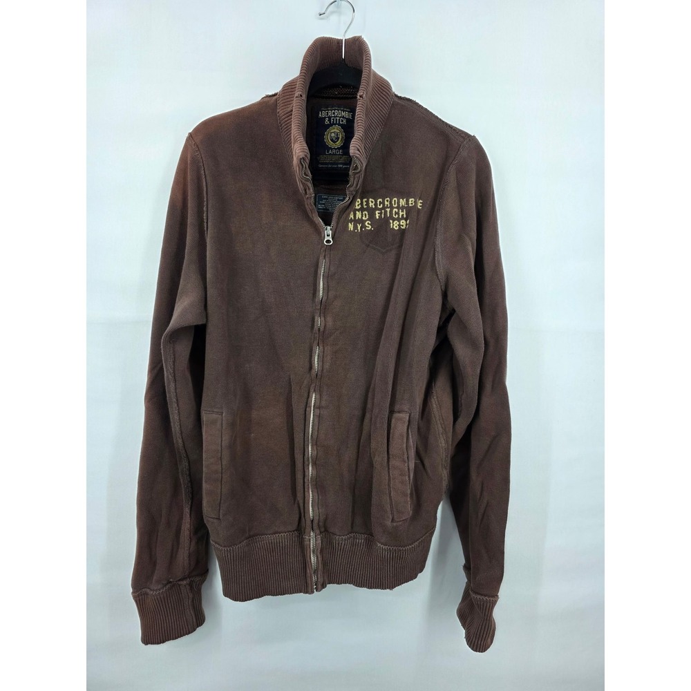 Abercrombie & Fitch Mens Brown Full Zip Mock Neck Logo Sweater Jacket Large
